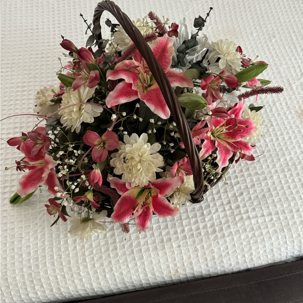 Large floral basket arrangement, ships alone , good condition as shown